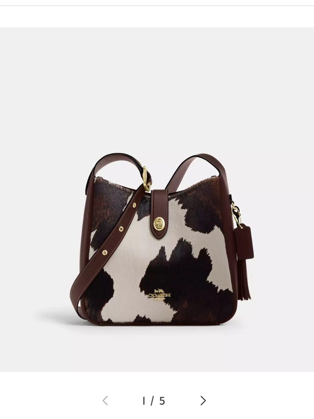 COACH HADLEY CONVERTIBLE
CROSSBODY BAG WITH COW
PRINT AND TASSEL - Picture 4 of 8
